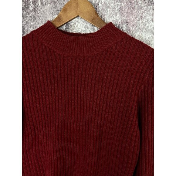 Divided by H & M Sweater Womens Large Knit Acrylic Red Burgundy Ribbed Mock Neck - Picture 2 of 8